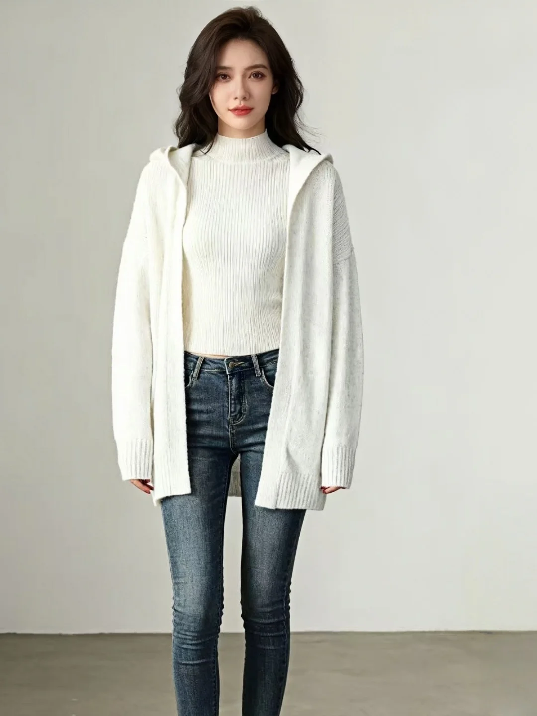 

Autumn Winter Thiened Knitted Open Cardigan Women's Loose Lazy Sle Soft Fluffy Feeling Mid-Length Sweater Coat