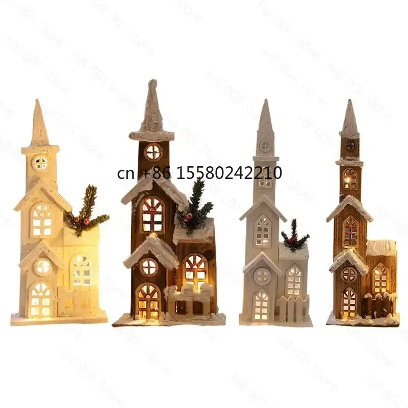 2026 hot for Christmas Decorations Wooden Glowing Christmas House LED House Lamp