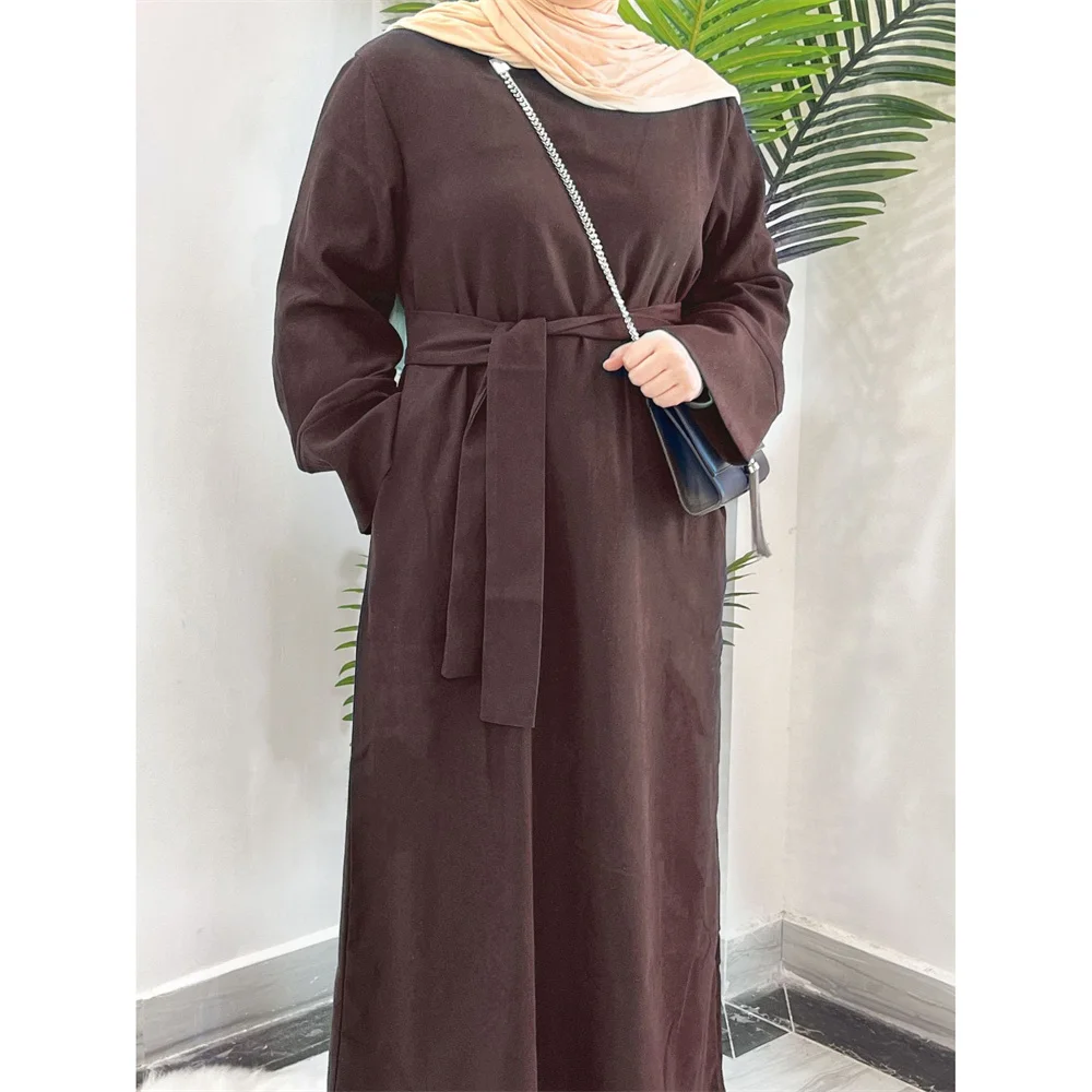 Ramadan Abaya Frauen Muslim bescheiden lässig lange Maxi kleid Truthahn arabische Kaftan Eid Islam Party Tunika Kleid Gürtel weibliche Jalabiya Robe