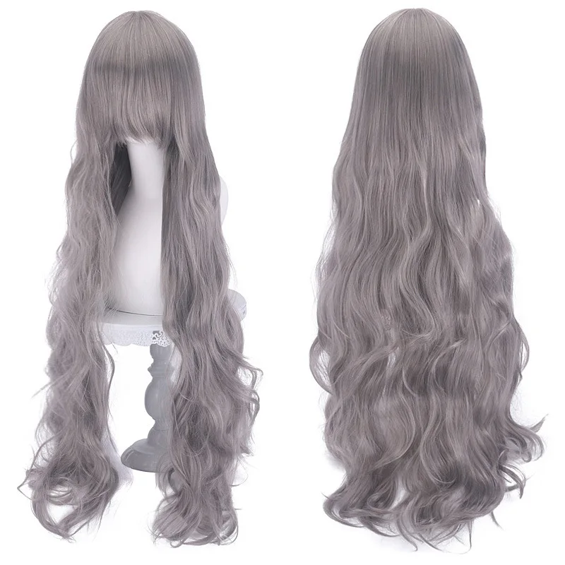 100cm Long Wavy Curly Synthetic Cosplay Wig with Bangs