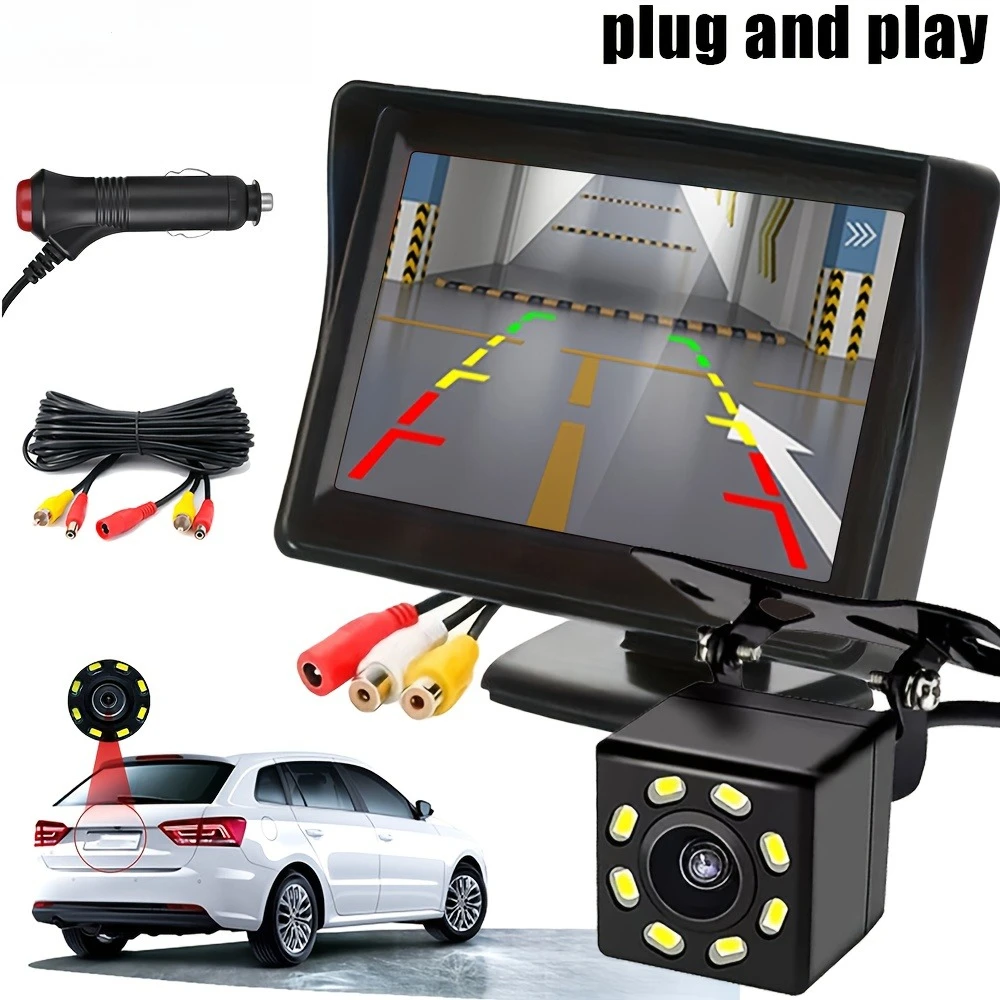 4.3-Inch HD Display And Backup Camera Kit, Plug And Play -Camera with 8 LED Lights, for Small Cars, Suvs, Pickups, And Rvs, Etc.