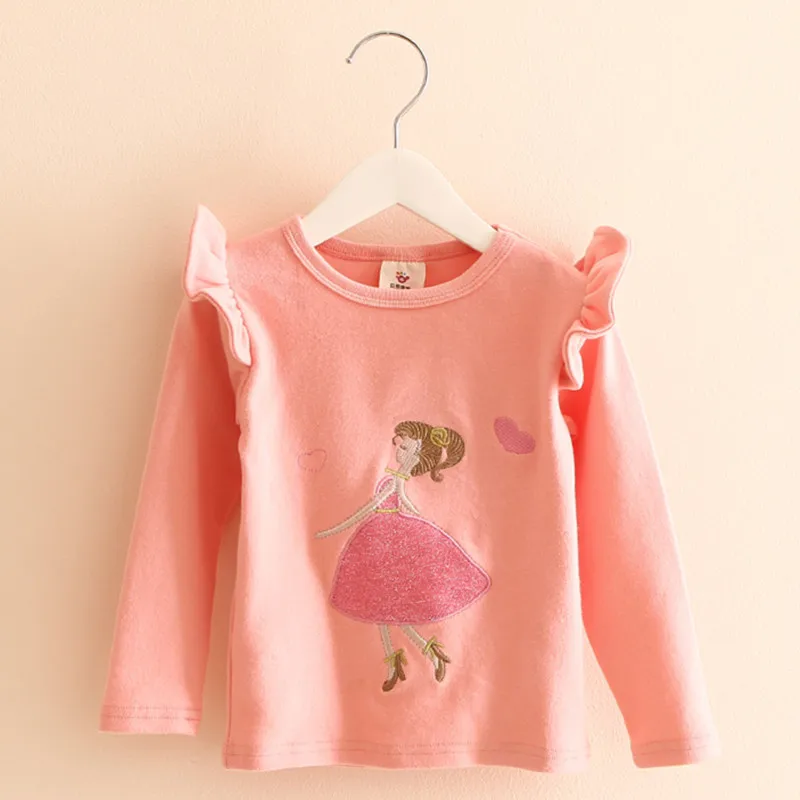 Spring Autumn 2 3 4 6 8 10 Years Baby Children\'S Clothing Long Puff Sleeve Solid Color Cartoon Girl Basic T-Shirt For Kids Girls