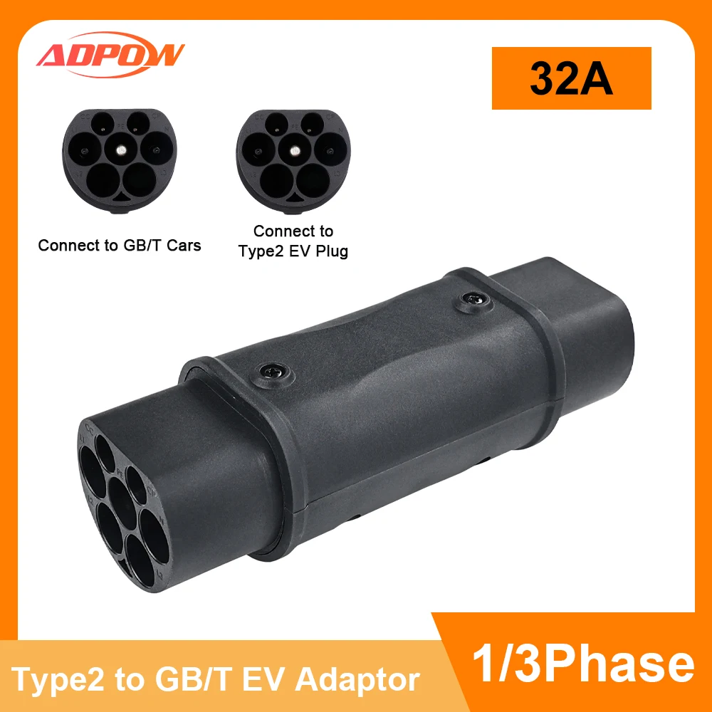 ADPOW Type2 to GBT Adapter 32A 7.2/22KW EV Charger Adapter Type2 to GBT China Standard Eletric Vehicle Converter For Chinese Car