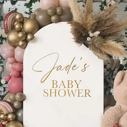 Baby Shower Party Vinyl Stickers Mirror Champagne Gold Customized Name Sticker for Birthday Baptism Baby Shower Backdrop Decor