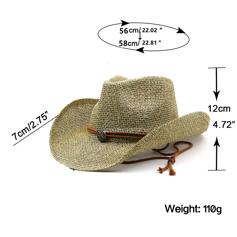 Simple Sun hat for men and women\'s summer hats personalized western Girl cowboy straw hat beach hat 56-58CM