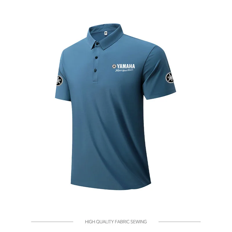 Yamaha logo men's semi-collared T-shirt for summer sports and fitness, breathable round-neck short-sleeved outdoor training clot