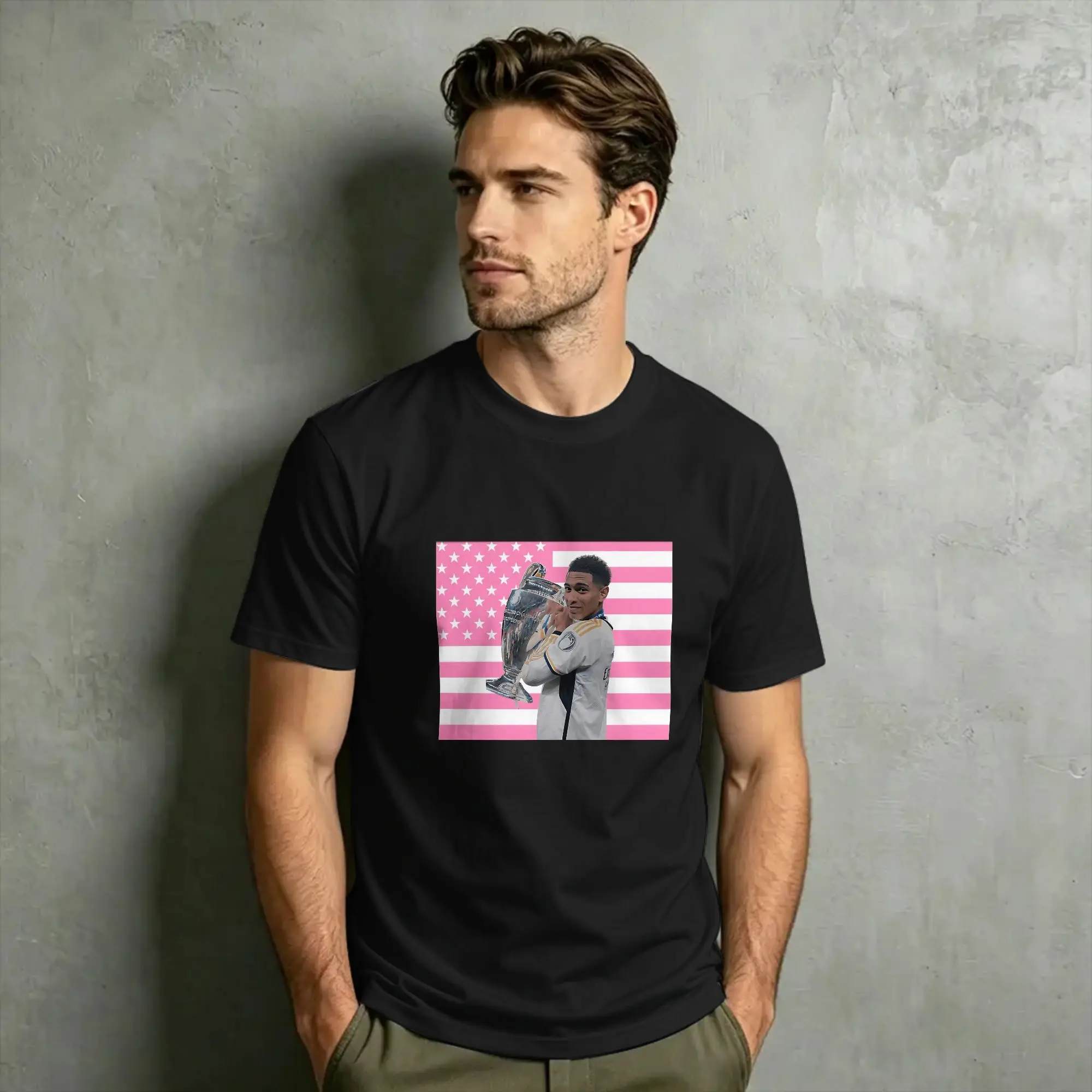 2026 Jude Bellinghams England Soccer pink Flag Cotton T Shirt For Men Trendy Cool Tee Shirt Plus Size Wholesale Clothes