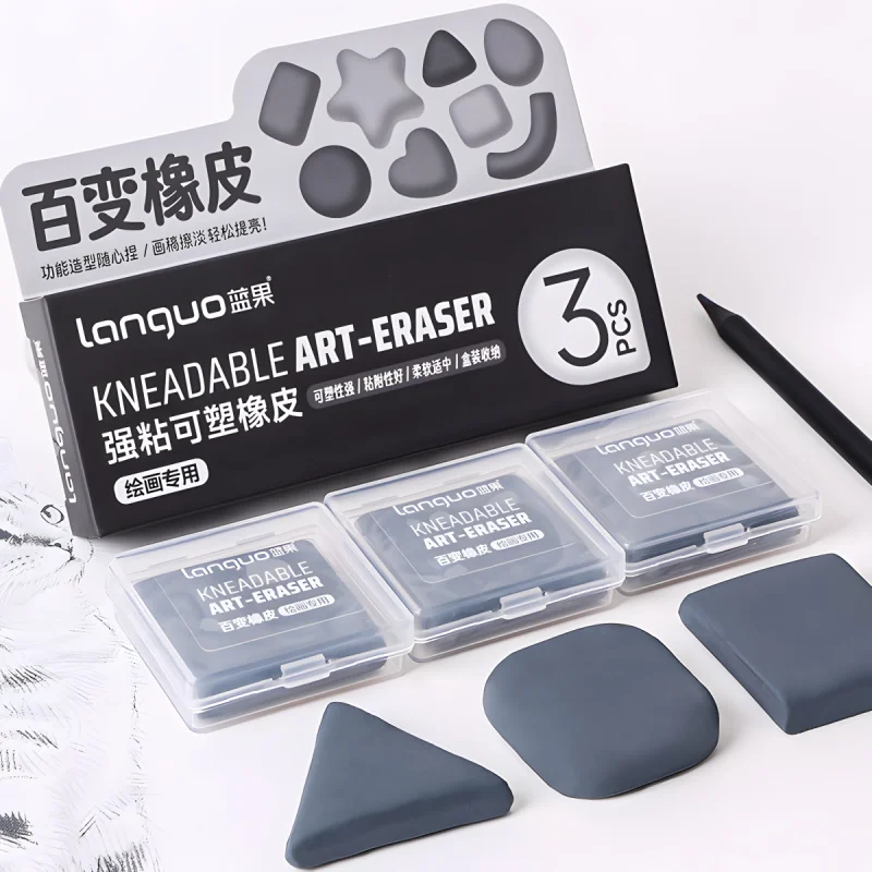Kneaded Eraser, 3 Pack, Grey, Kneaded Erasers for Artists, A