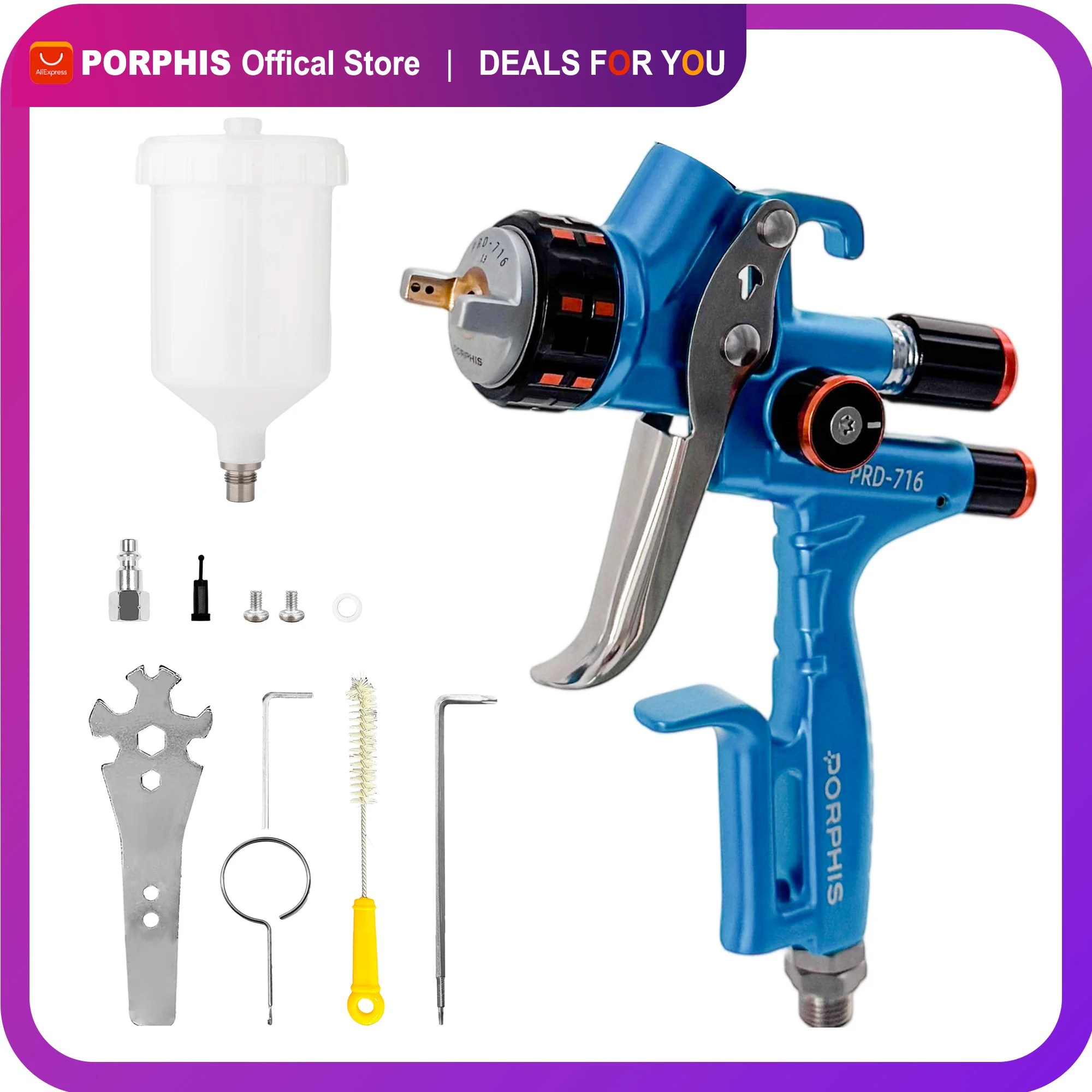 Original PORPHIS Spray Gun PRD-716 High Atomization Environmental Friendly Low Pressure Manual Paint Spray Gun Furniture Repair