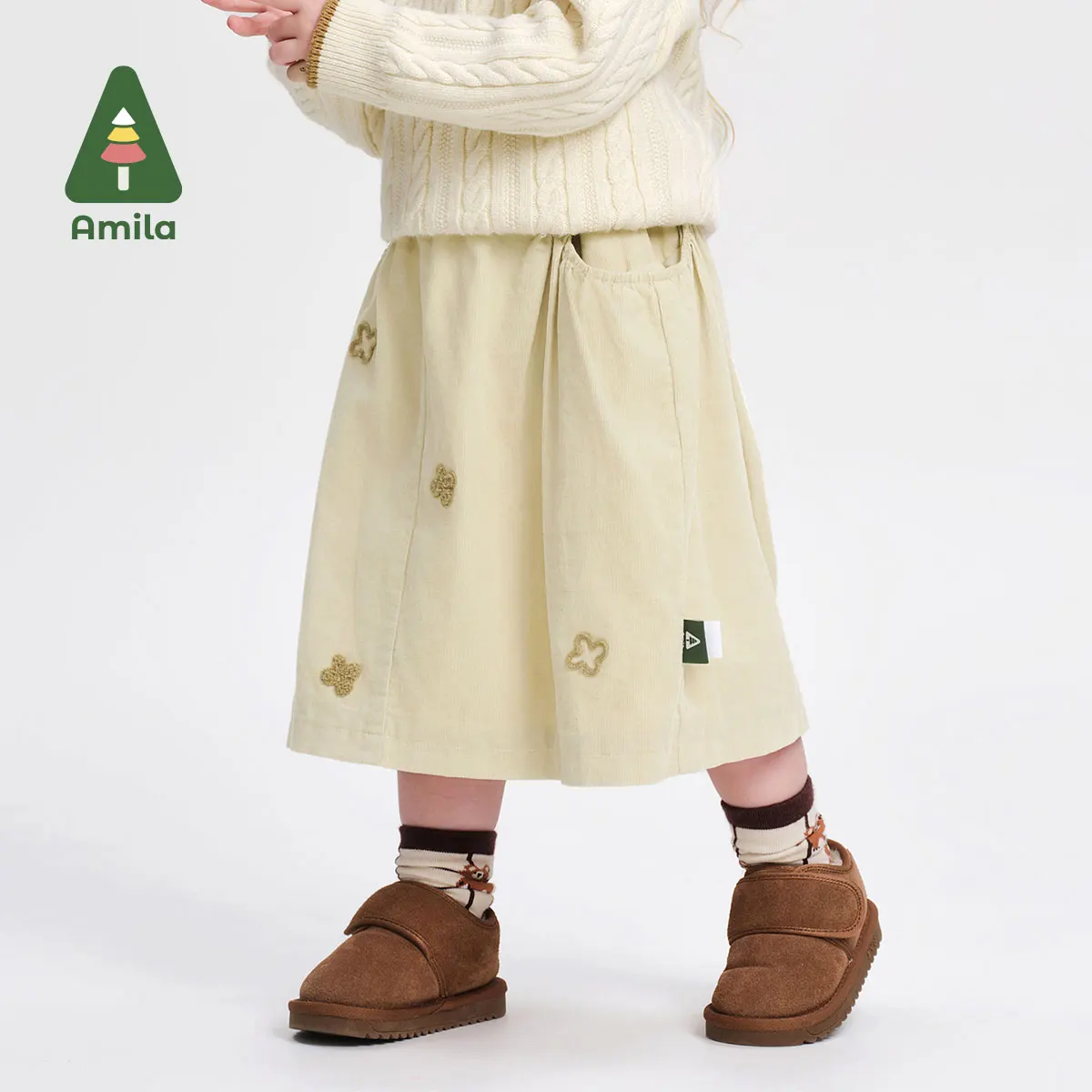 

Amila Baby Skirt 2024 Winter New Style Girls Plus Velvet Warm Skin-Friendly Cartoon Solid Color Corduroy Children's Long Skirt