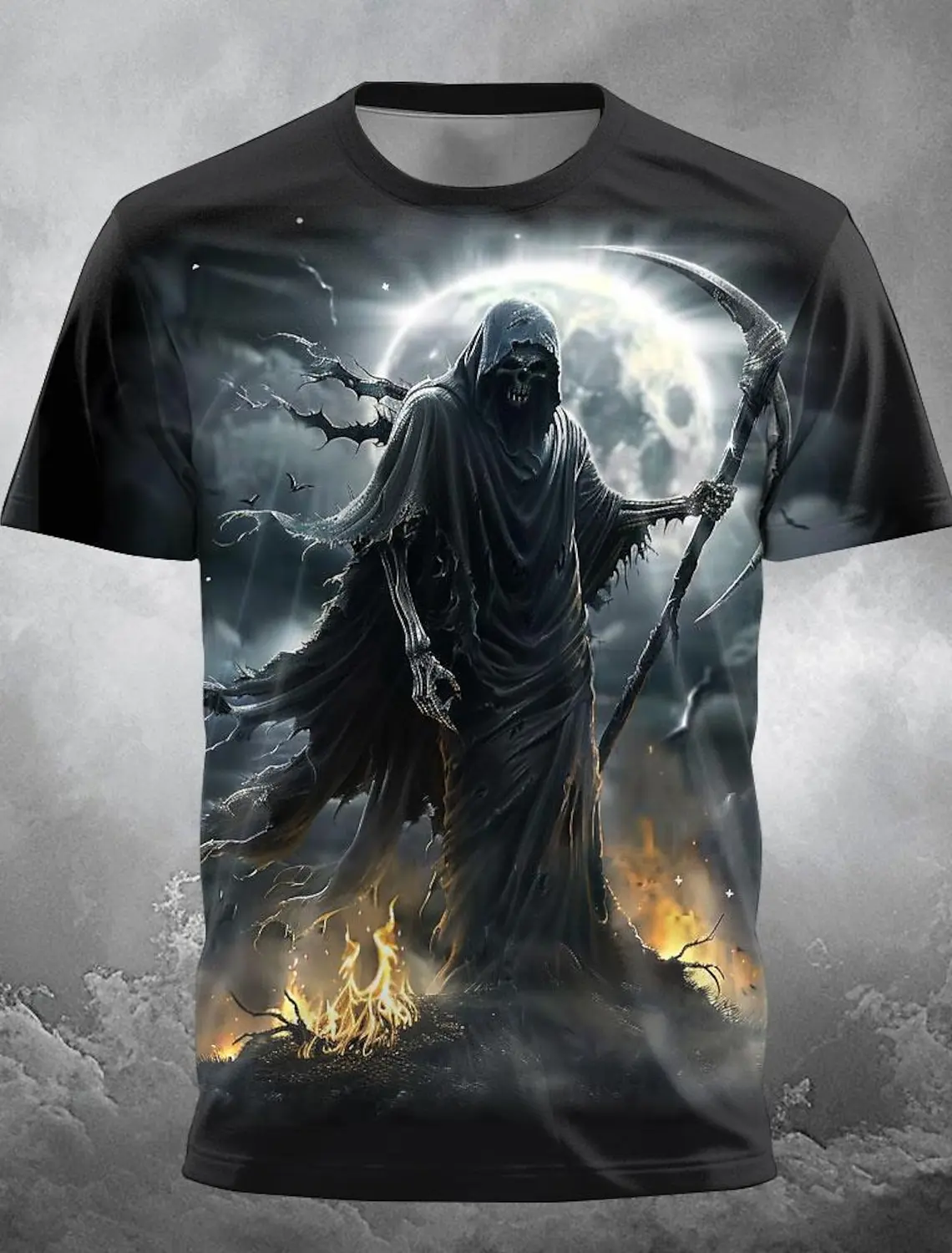 Fire Reaper Designer Gothic Men\'s 3D Print T shirt Tee Party Street Short Sleeve Crew Neck Shirt Summer Spring Clothing Apparel