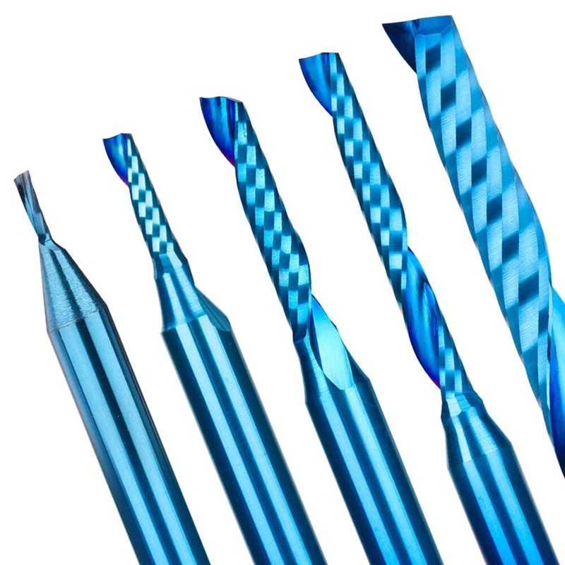 10Pcs Spiral End Mill 1/8 Inch Shank Blue Coating CNC Cut Router Bit Single Flute Milling Cutter 1 1.5 2 2.5Mm For Wood