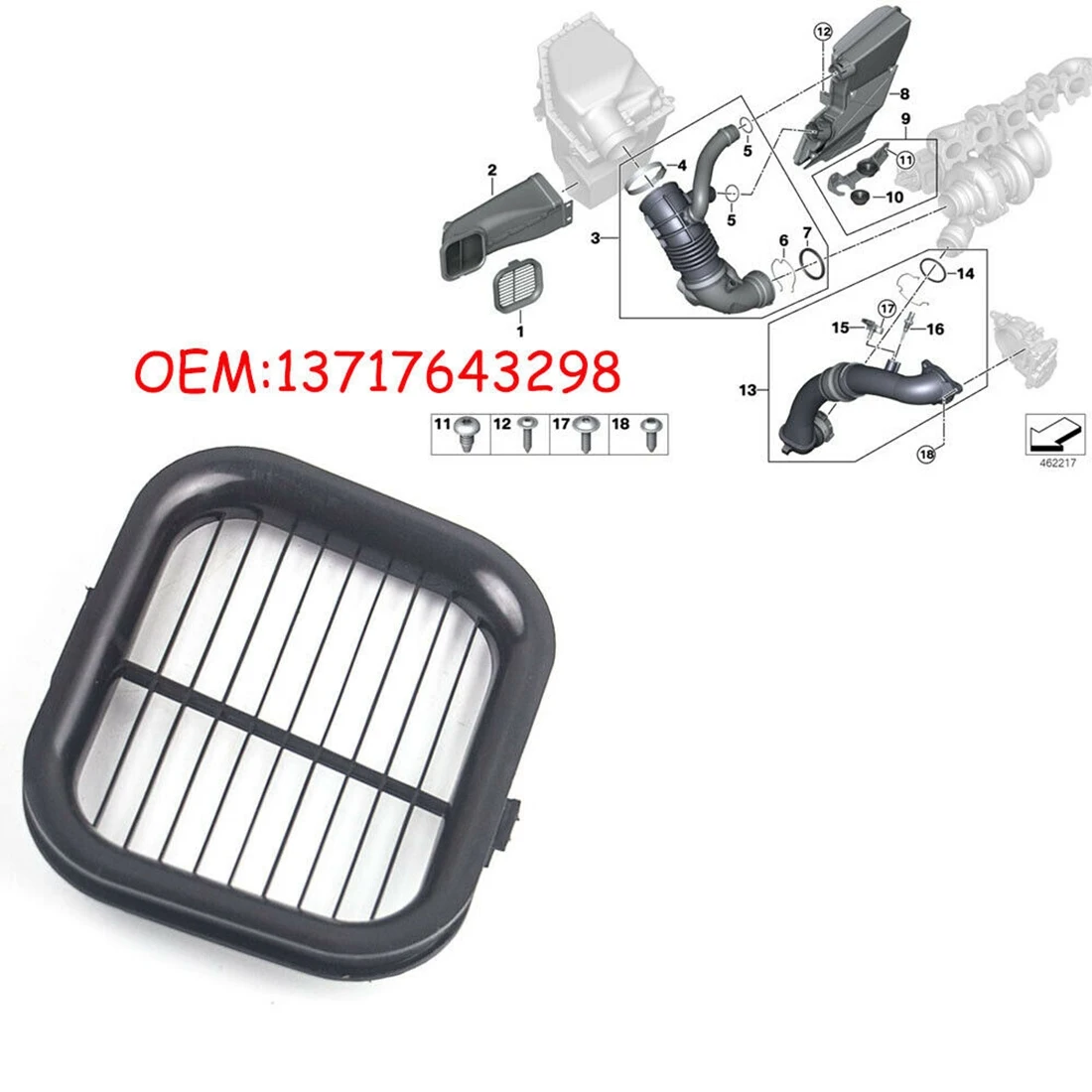 Air Intake Hose Debris Screen Grille 13717643298 For BMW- 5 6 7 Series G11 G12 G30 Car Accessories Black view 2