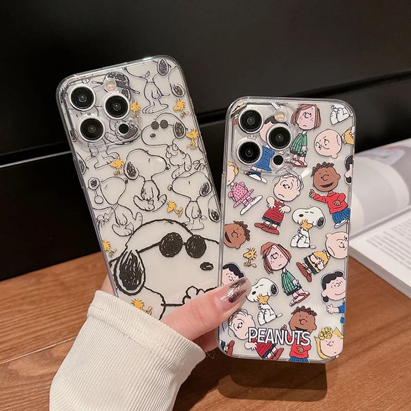 Cute Snoopy Peanut Cartoon Case For iPhone 11 12 13 14 15 Pro Max 7 8 X XS XR Charlie Brown Soft TPU Silicone Phone Back Cover