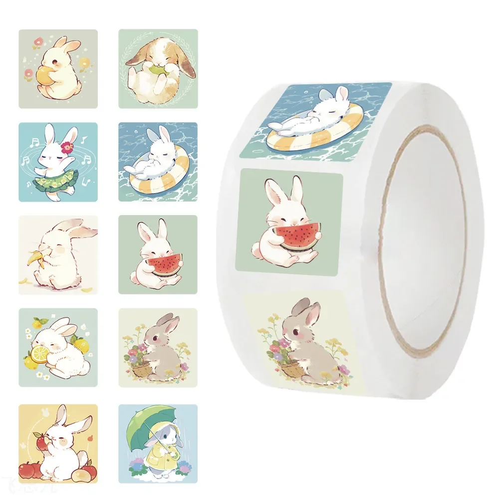 500PCS Cartoon Cute Rabbit Sticker Teacher Reward Praise Roll Sticker Labels Envelope Seal Tag Handmade Notebook Phone Sticker