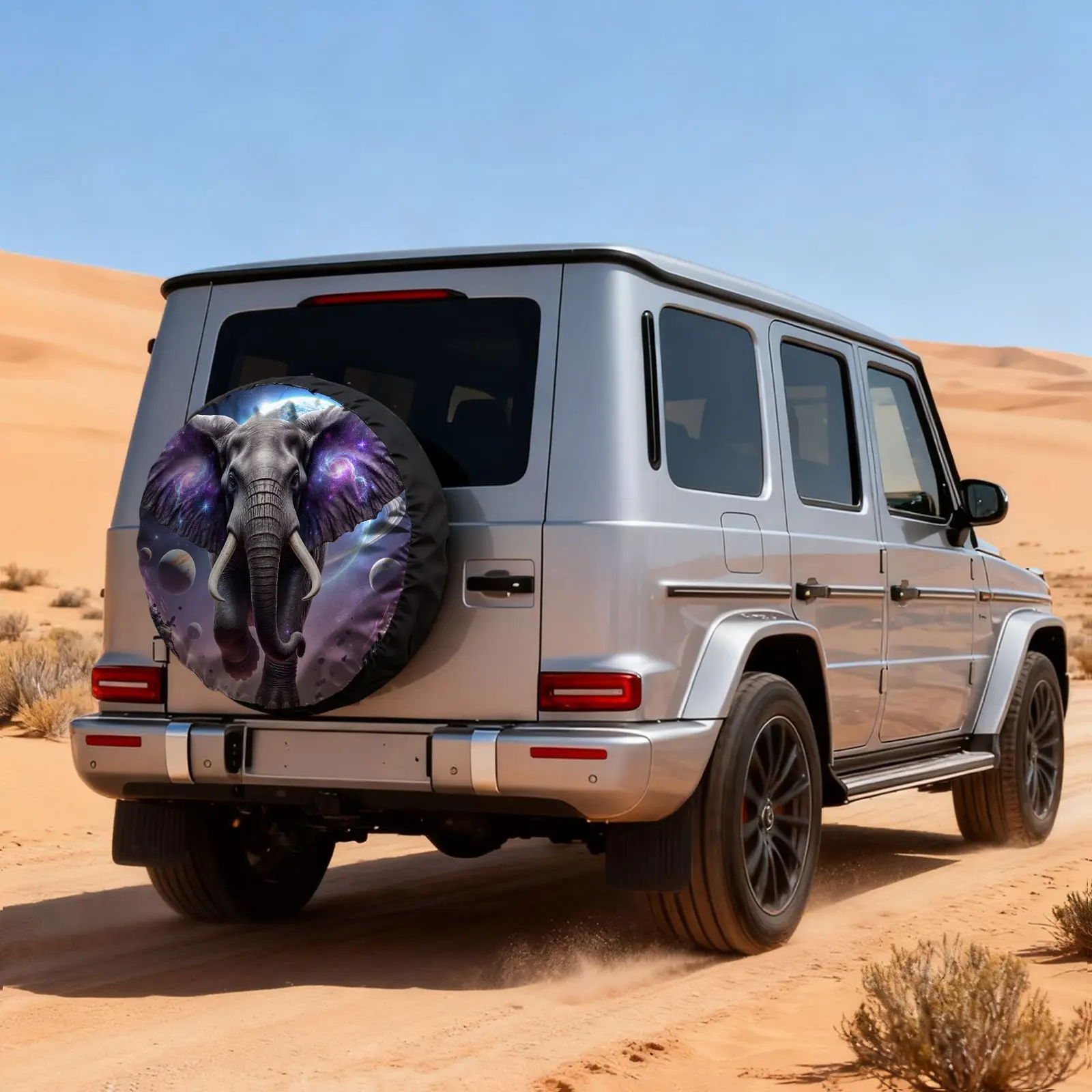 Polyester Fiber Universe Elephant Planet Starry Sky Pattern Car Tire Cover