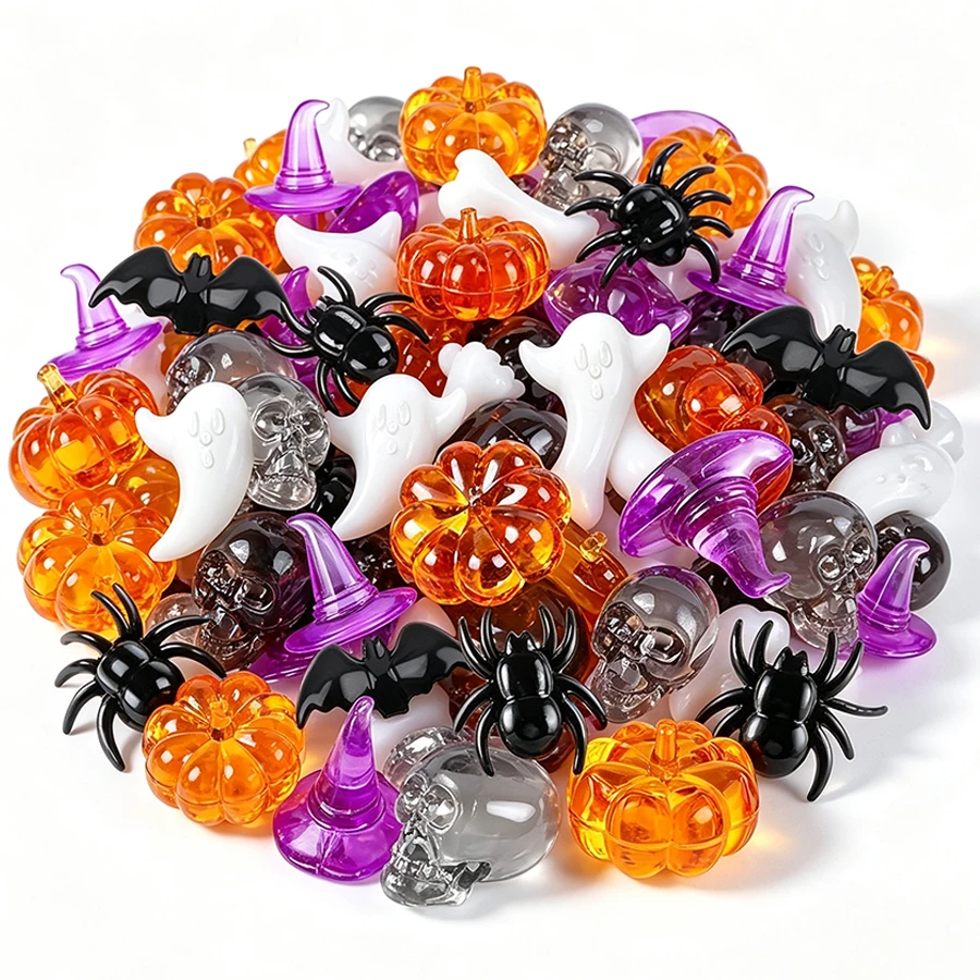 12/36/72pcs Halloween Mini Decorations, Acrylic Pumpkin Ghost Spider Ornaments Festival Theme Tabletop Decor for Party Supplies