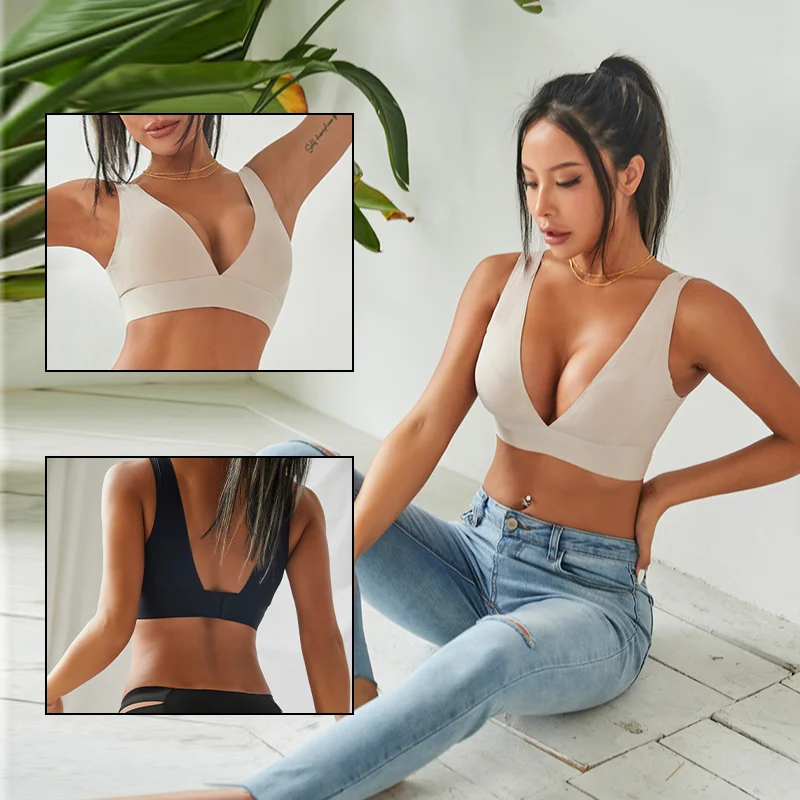 Deep V Sexy Push Up Bra Seamless Bralette For Women Backless Brassieres Padded Tank Tops Female Ladies Bras Intimates Lingerie