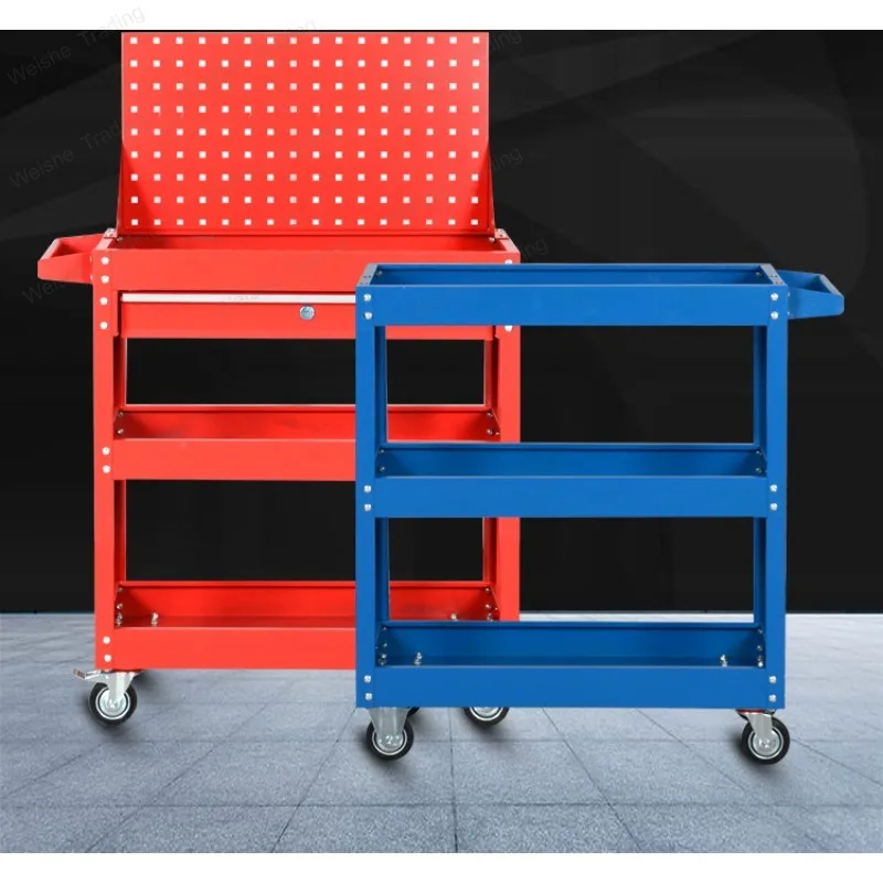 Three-layer tool cart backrest multi-function mobile tool cart Three-layer parts trolley Auto repair trolley