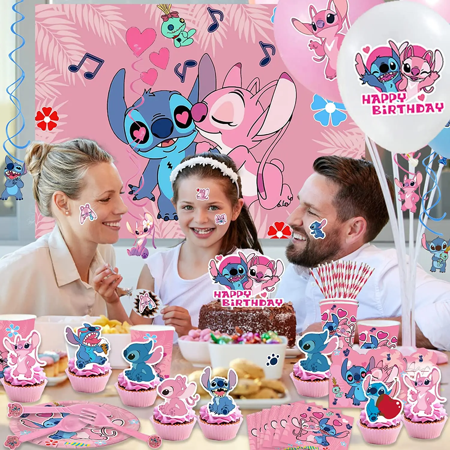 Décorations de fête d'anniversaire Stitch Disney, cadeaux de fête Lilo y Stitch pour enfants, garniture de gâteau en papier d'anniversaire