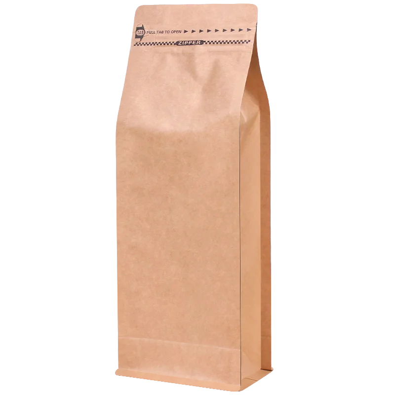 

50pcs wholesale 1 pound volume kraft paper ziplock bag straight shape coffee beans packaging bag eight side seal with valve