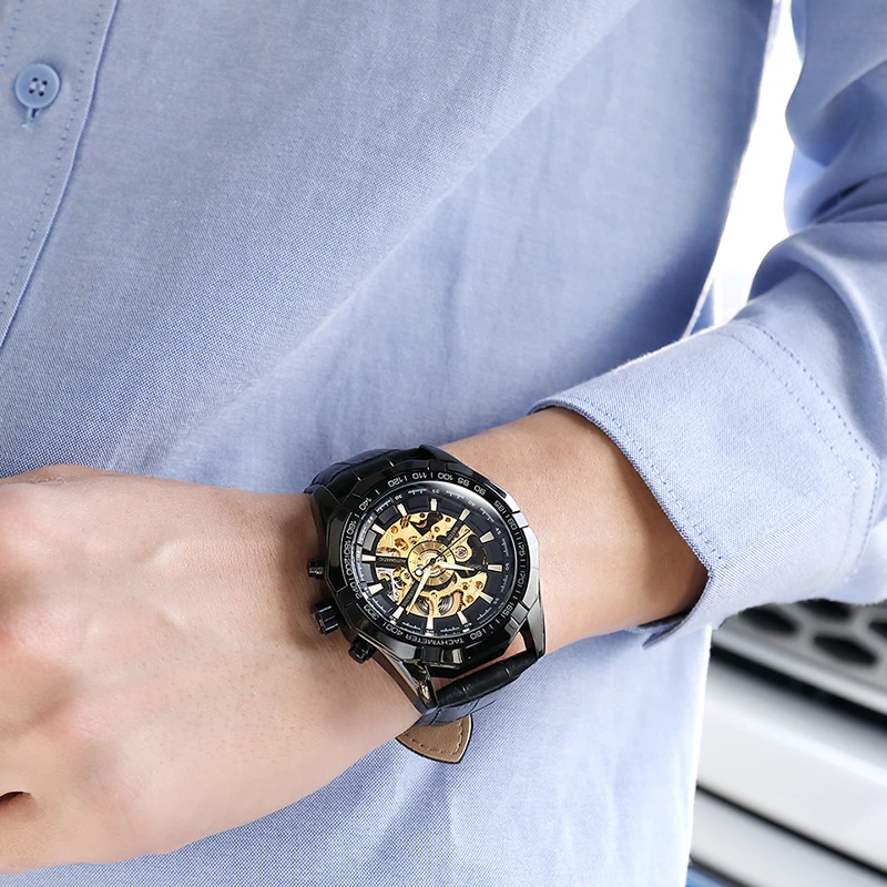 新しい高品質メンズビジネス腕時計ステンレス鋼防水高級機械式時計ファッション自動スケルトン腕時計メンズ