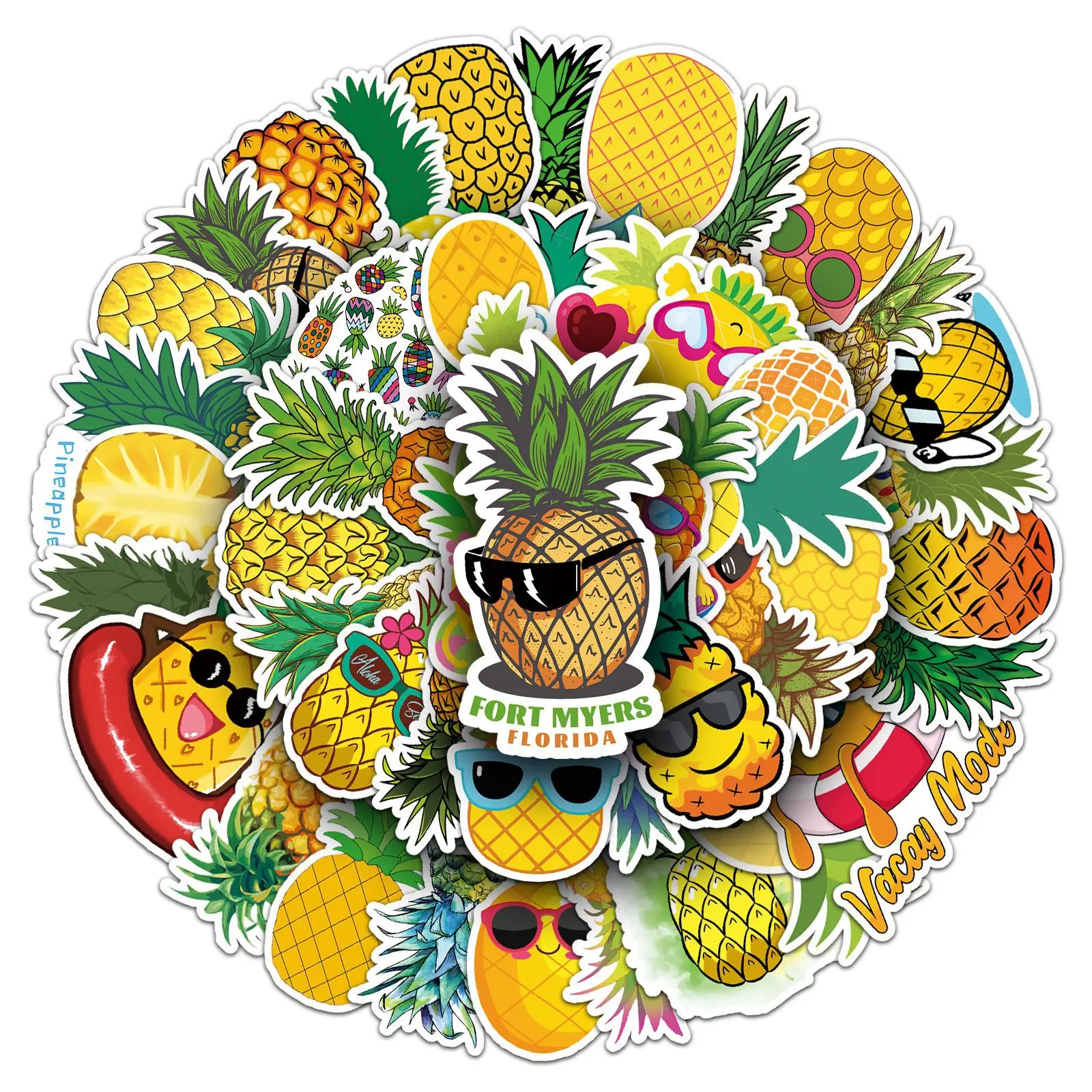 

50PCS Pineapple Sticker Cartoon Fruit Material Graffiti Decoration Laptop Guitar Water Cup iPad Waterproof Sticker Kids Toy