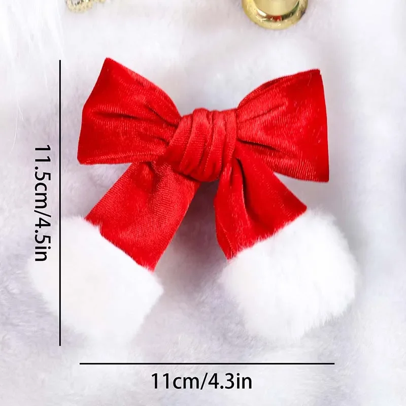 ncmama New Red Coral Fleece Hair Bow Clips Christmas Bow Hairpin for Kids Girls Baby Barrettes Headwear Winter Hair Accessories