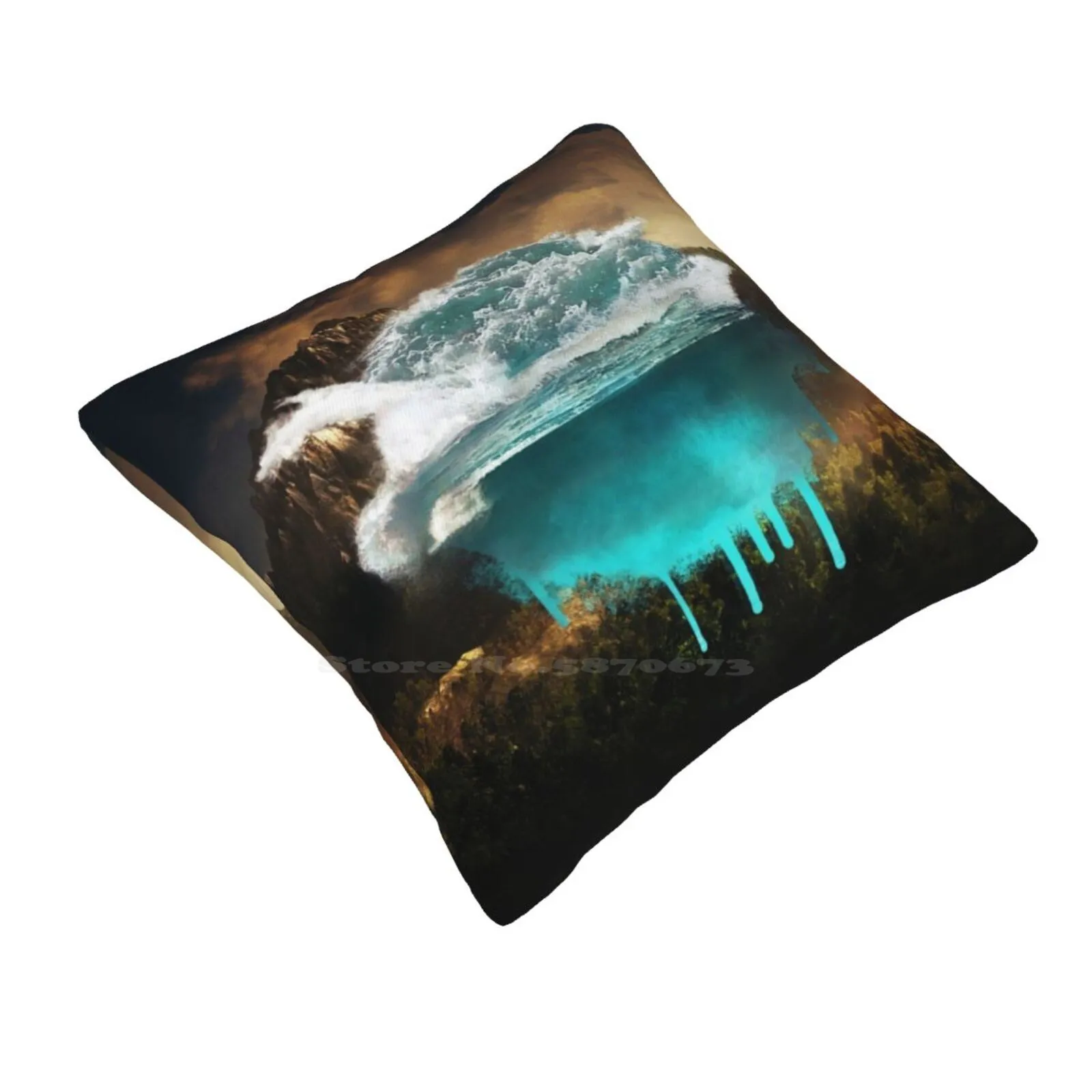 Elements Collide. Pillows Case Bedroom Home Decoration Water Surrealist Mountain Landscape Nature Montage Sky Forest Fantasy