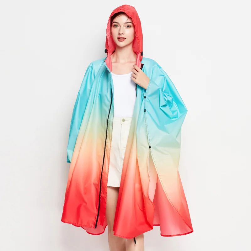 Big Size Women Gradient Color Raincoat Lightweight Rain Coat Poncho Ladies Waterproof Cloak Raincoats Adults Colorful Rainwear