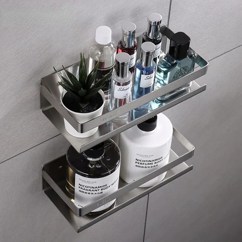 Bathroom Shelf Stainless Steel Non-punching Kitchen Storage Rack Sundries Decoration
