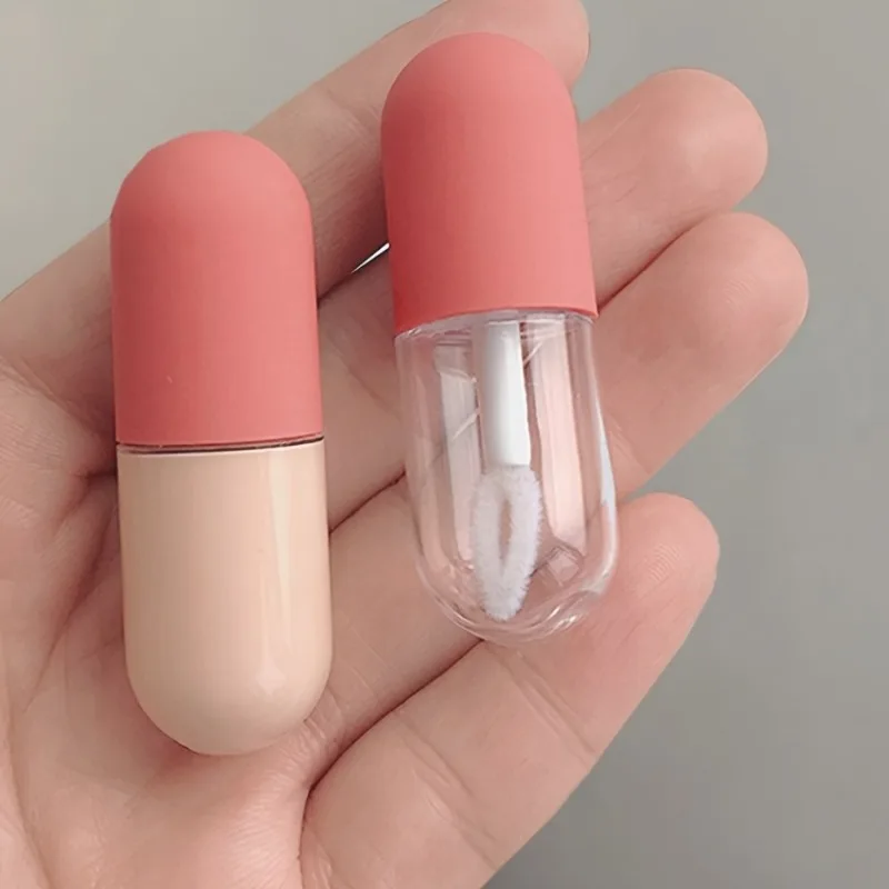 2Pcs/Set 4.5Ml Lip Glaze Empty Tube Mini Small Capsule Circular Bottle Frosted Rubber Transparent Plastic Lipstick Empty Tube