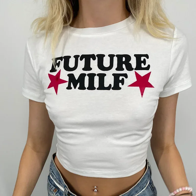 Future Milf Star Fashion Women Cropped Top Harajuku Streetwear Outfits Summer Sexy Party Crop T Shirts Femme Y2k Womens Clothes