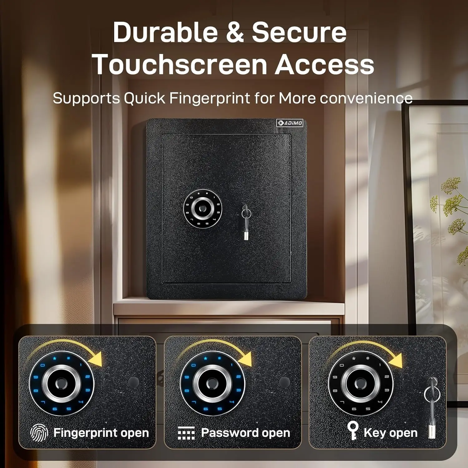 Biometric Safe Box, Fireproof 1.6 CuFt Fingerprint Safe w/Touchscreen, Removable Shelf & Alarm System, Money Box for Secure Docu