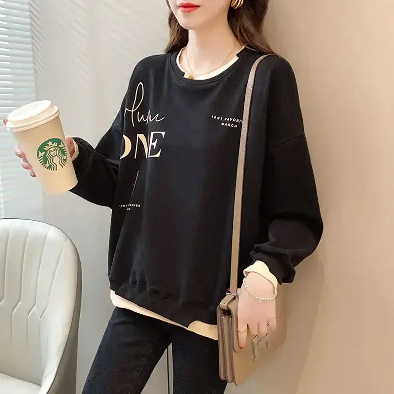 Pullovers Text Korean Letter Printing Women's Sweatshirts Basic Long Sleeve High Quality Female Top 90s Vintage 2000s Matching M