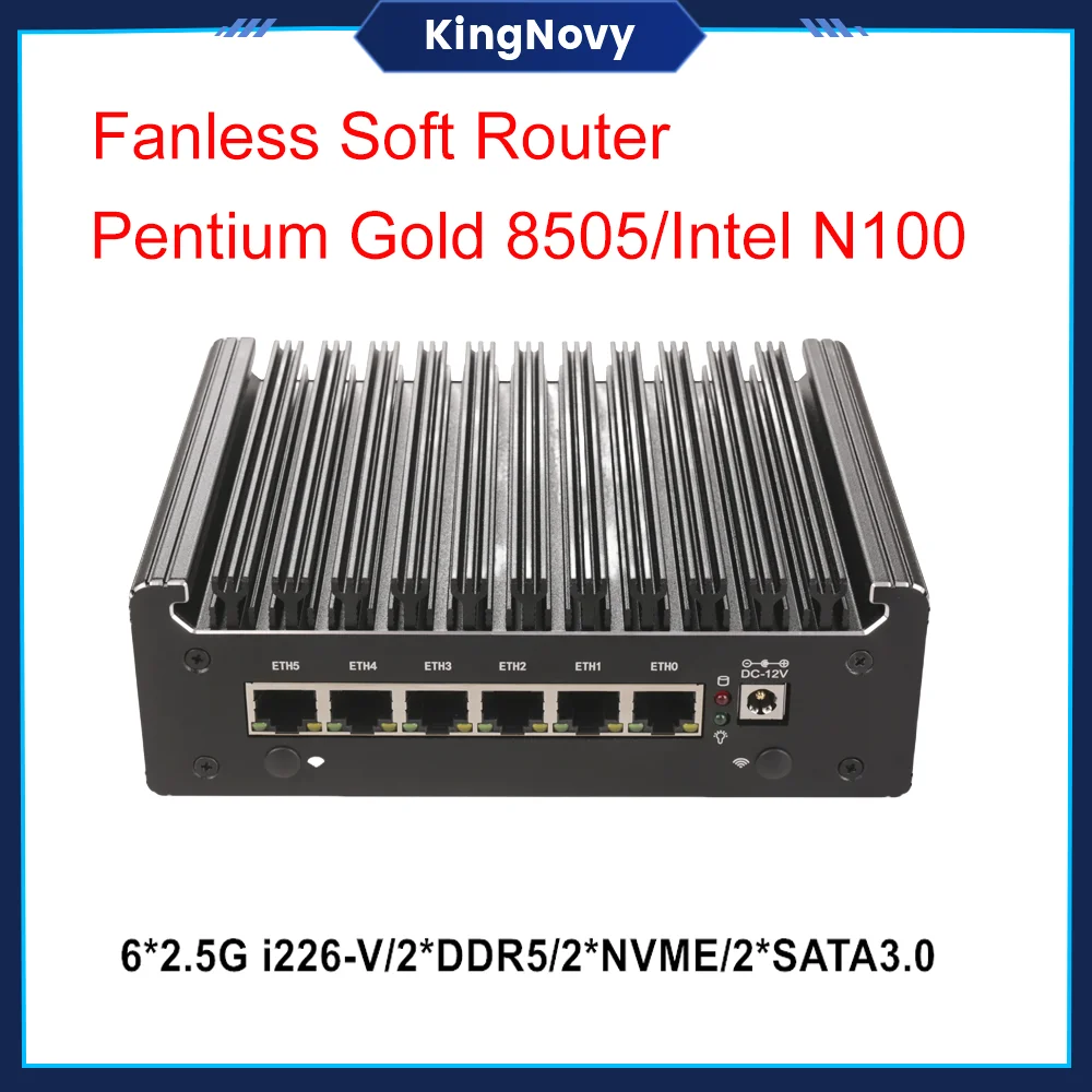 팬리스 소프트 라우터, 인텔 펜티엄 골드 8505, N100 방화벽 미니 PC, 6x226-V, 2.5G, 2xDDR5, 4800MHZ, 2xNVMe, 2xSATA, Proxmox, pfSense