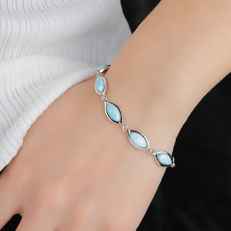 XYOP Natural Larimar Blue Pear-Shaped Ethnic Bracelet Burning Christmas, Warm For Love, Warm Winter Praise