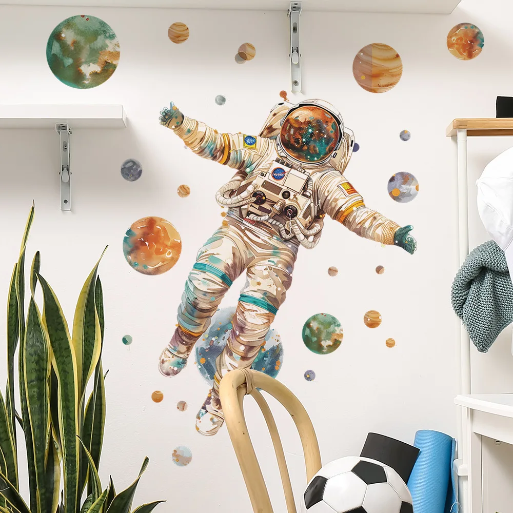 Astronaut Vinyl Tile Child Wall Sticker For Kids Room Decor Adhesive Wallpaper Furniture Sticker Wall Decor Bedroom Accessories