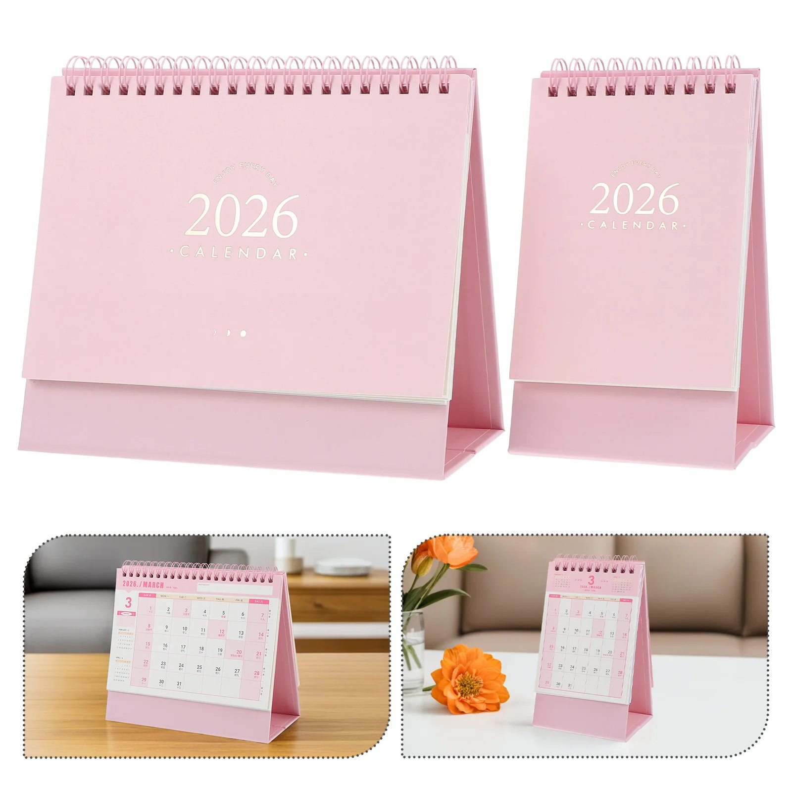 

2pcs Desktop Calendar 2026 Vintage Standing Flip Easel Planner Thick Paper Office Home School Use Large Desk Calendar 2026