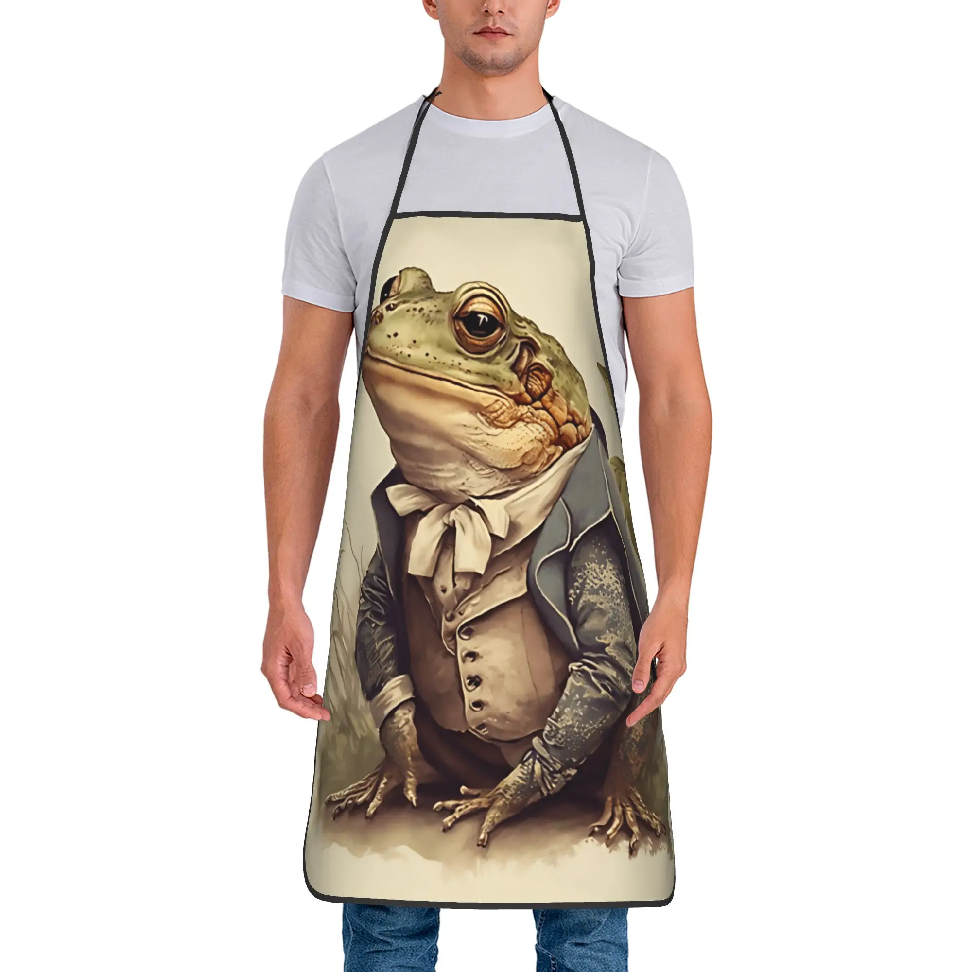 

Фартук Gentleman Frog Apron для барбекю, кухонные аксессуары для взрослых, индивидуальные фартуки для уборки без карманов