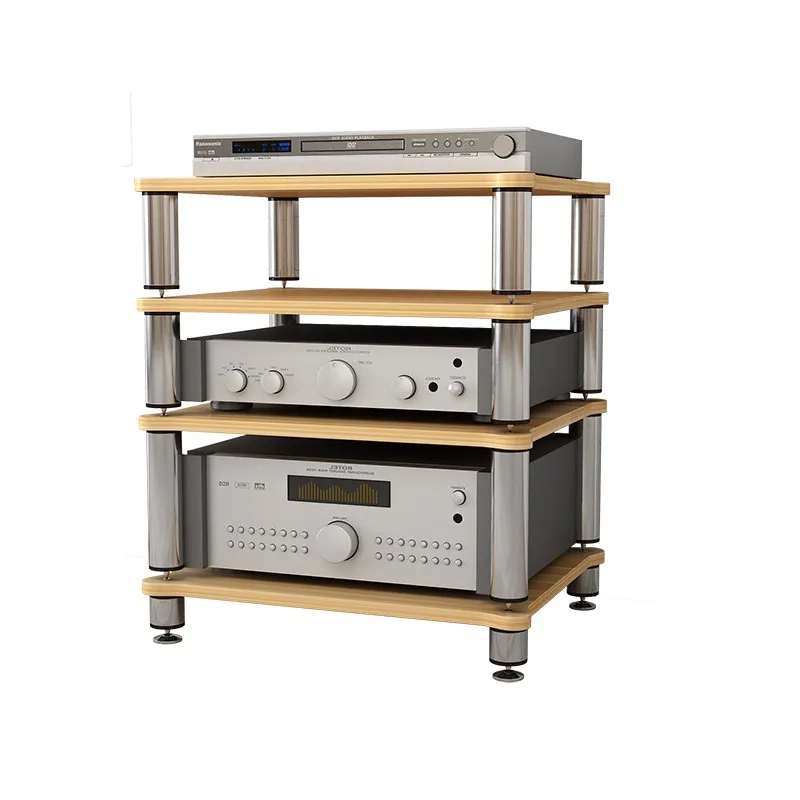 HIFI Audio Equipment Rack, 2-Tier Connected Wooden Stand for Amplifier Home Theater Devices