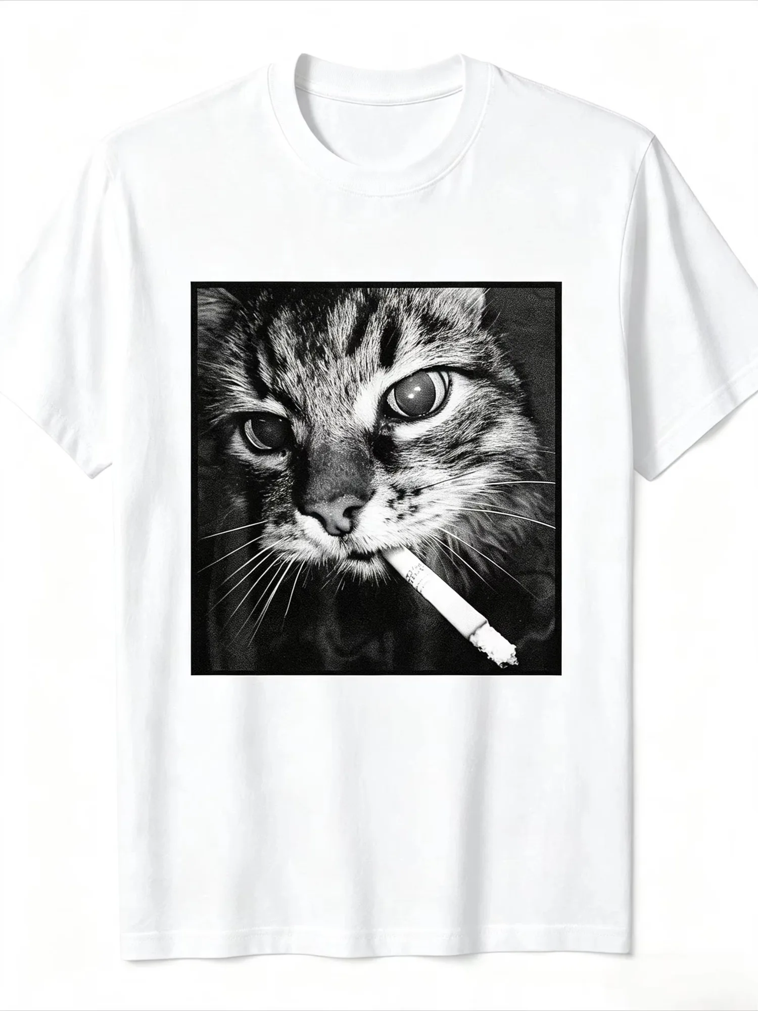 Vintage Cool Cat Cigarette Portrait Graphic T-shirt Men Women Retro Feline Meme Print Short Sleeve Casual Streetwear Tops