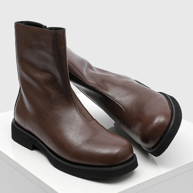 English Style Men Boots Black-brown Color Men Casual High Top Ankle Length Fashionable Zipper Chelsea Boots Social Boots