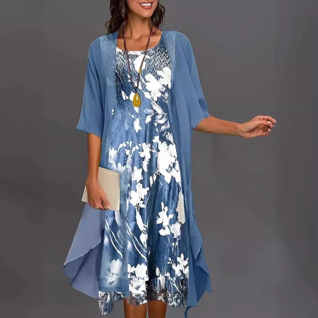Vestido de gasa elegante a la moda, conjunto de 2 piezas, superventas europeo americano, estación independiente, deseo de Amazon, primavera y otoño, 2023