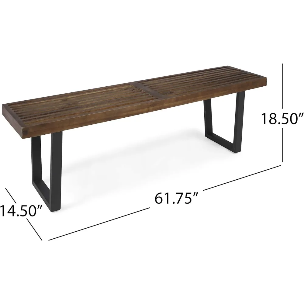 Outdoor bench, premium furniture, terrace bench, made of acacia wood and iron legs, modern, dark brown and black