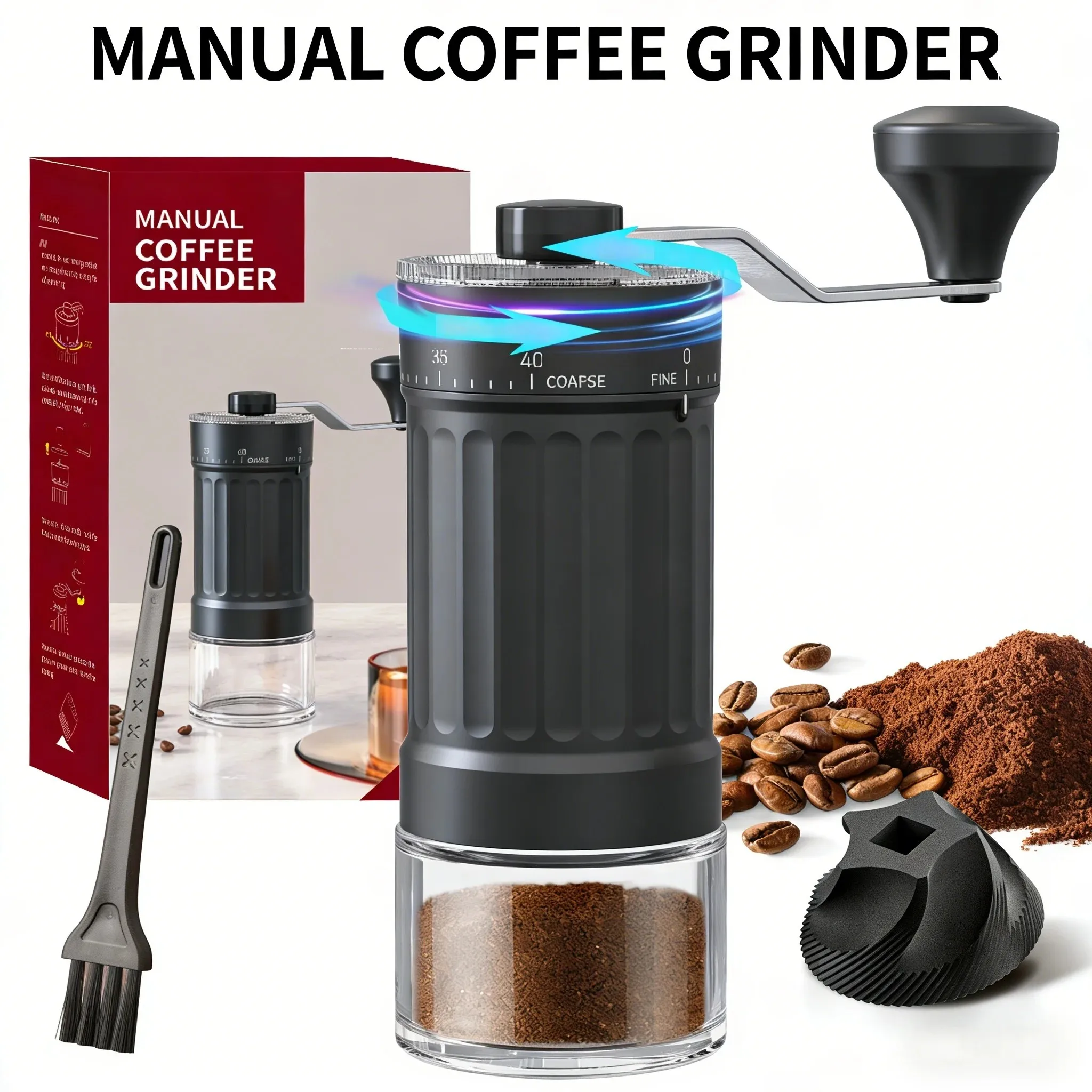 Mini Manuelle Kaffeemühle, 40 Einstellbare Mahlgrade, Tragbare Handmühle mit 30g Kapazität, Konische Mahlscheiben für Espresso, Pour Over