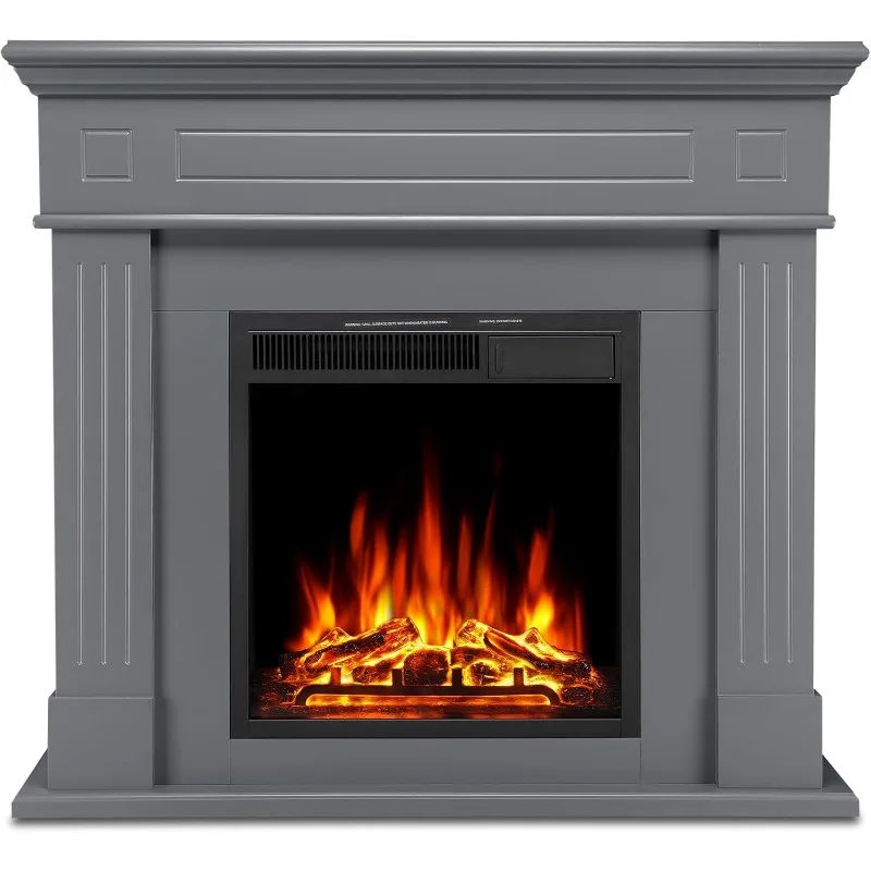 

Электрический камин JAMFLY с каминной каминкой, подставка для телевизора, отдельно стоящий электрический каминный обогреватель с регулируемым светодиодным пламенем и дистанционным управлением