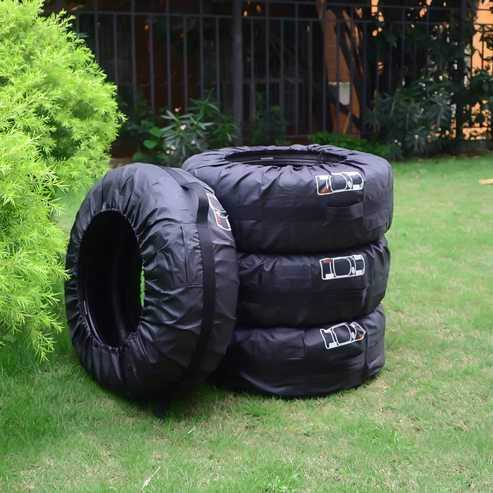 4pcs Car Wheel Cover, Polyester Spare Tire Cover Vehicle Tyre Accessories Wheel Storage Tote Against Dust and Scratches