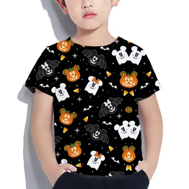 

Summer Disney Mickey Halloween 3D Printed Children's Cartoon T-shirt Boys Girls Short Sleeve Street Casual Children's Clothing