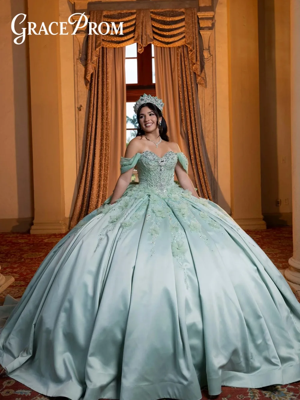 Enchanting Mint Green Appliques Ball Gowns Elegant Satin Quinceanera Dresses For Girls Sweetheart Corset Lace Up Vestidos De